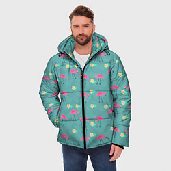 Куртка зимняя мужская Летний паттерн с фламинго, цвет: 3D-красный — фото 2