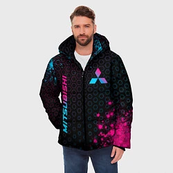 Куртка зимняя мужская Mitsubishi - neon gradient: надпись, символ, цвет: 3D-черный — фото 2