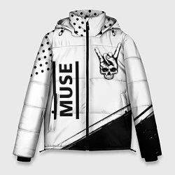 Куртка зимняя мужская Muse и рок символ на светлом фоне, цвет: 3D-черный
