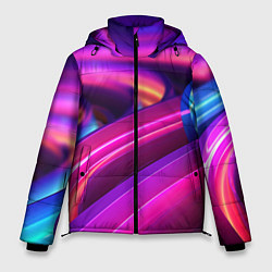Куртка зимняя мужская Неоновые абстрактные волны, цвет: 3D-красный