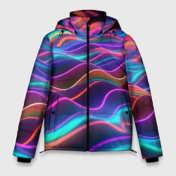 Куртка зимняя мужская Синие и фиолетовые волны, цвет: 3D-красный