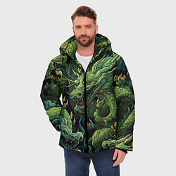 Куртка зимняя мужская Зеленые драконы: арт нейросети, цвет: 3D-черный — фото 2