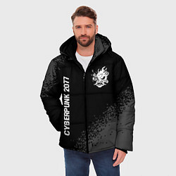 Куртка зимняя мужская Cyberpunk 2077 glitch на темном фоне: надпись, сим, цвет: 3D-черный — фото 2