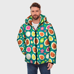 Куртка зимняя мужская Текстура авокадо и цветы, цвет: 3D-черный — фото 2