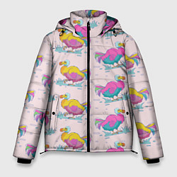 Куртка зимняя мужская Красочные птички, цвет: 3D-черный