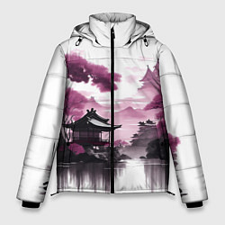 Куртка зимняя мужская Японские мотивы - фиолетовый, цвет: 3D-светло-серый
