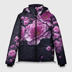 Куртка зимняя мужская Ветки цветущей розовой сакуры, цвет: 3D-черный
