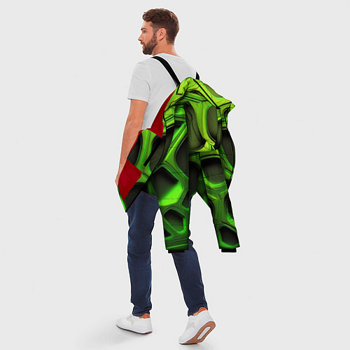 Мужская зимняя куртка Объемные зеленые соты / 3D-Красный – фото 5