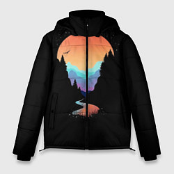 Куртка зимняя мужская Неоновое солнце SynthWave, цвет: 3D-красный