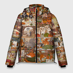 Куртка зимняя мужская Коллаж из сказочных зверей - совы, белки, ёжики, цвет: 3D-светло-серый
