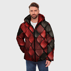 Куртка зимняя мужская Кожаная красно черная текстура, цвет: 3D-светло-серый — фото 2