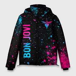 Куртка зимняя мужская Bon Jovi - neon gradient: надпись, символ, цвет: 3D-черный