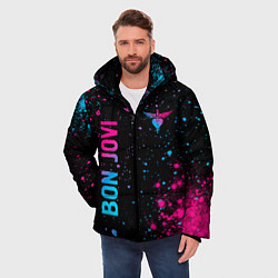 Куртка зимняя мужская Bon Jovi - neon gradient: надпись, символ, цвет: 3D-черный — фото 2