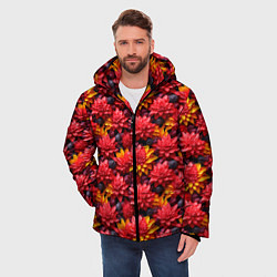 Куртка зимняя мужская Красные объемные цветочки, цвет: 3D-светло-серый — фото 2