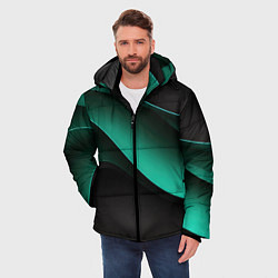 Куртка зимняя мужская Абстрактная зеленая текстура, цвет: 3D-черный — фото 2