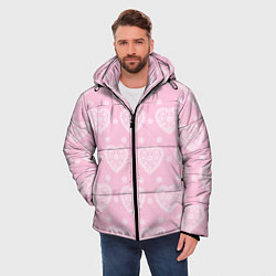 Куртка зимняя мужская Розовое кружево сердечки, цвет: 3D-черный — фото 2