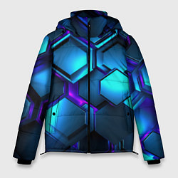 Куртка зимняя мужская Объемные неоновые плиты, цвет: 3D-черный