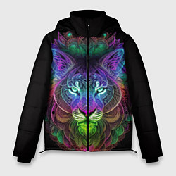 Куртка зимняя мужская Разноцветный неоновый лев, цвет: 3D-светло-серый