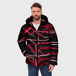 Куртка зимняя мужская Неоновые линии красные, цвет: 3D-черный — фото 2