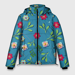 Куртка зимняя мужская Цветы и зеленые веточки, цвет: 3D-светло-серый