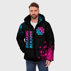 Куртка зимняя мужская Breaking Benjamin - neon gradient: надпись, символ, цвет: 3D-черный — фото 2