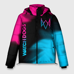 Куртка зимняя мужская Watch Dogs - neon gradient: надпись, символ, цвет: 3D-черный