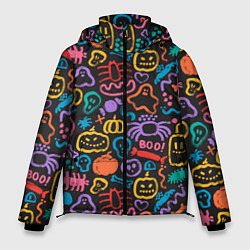 Куртка зимняя мужская Halloween colorful pumpkins, ghosts, spiders, цвет: 3D-красный