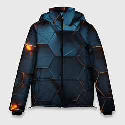 Куртка зимняя мужская Синие объемные плиты с оранжевыми вставками, цвет: 3D-черный