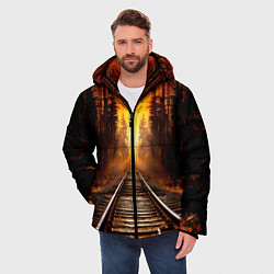 Куртка зимняя мужская Железная дорога на закате, цвет: 3D-черный — фото 2