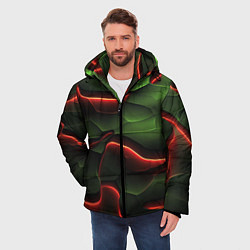 Куртка зимняя мужская Объемные красно зеленые плиты, цвет: 3D-черный — фото 2