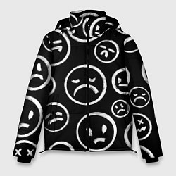 Куртка зимняя мужская Грустные черно-белые смайлики, цвет: 3D-черный