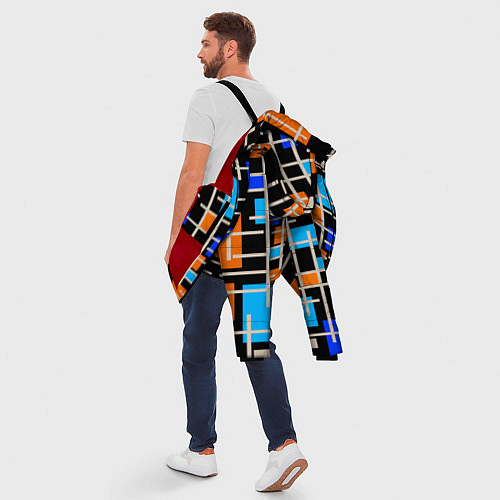 Мужская зимняя куртка Разноцветная прямоугольная абстракция / 3D-Красный – фото 5