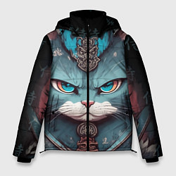 Куртка зимняя мужская Кот самурай сердитый, цвет: 3D-черный