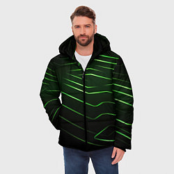 Куртка зимняя мужская Green abstract dark background, цвет: 3D-черный — фото 2