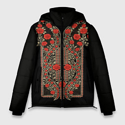 Куртка зимняя мужская Растительный цветочный орнамент - красные розы на, цвет: 3D-светло-серый