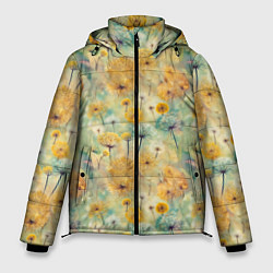 Куртка зимняя мужская Одуванчики узор, цвет: 3D-черный