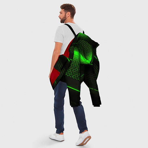 Мужская зимняя куртка Зеленая абстракция со светом / 3D-Красный – фото 5