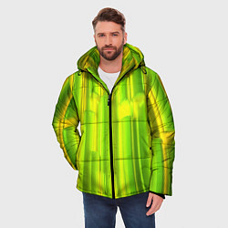 Куртка зимняя мужская Зеленые неоновые полосы, цвет: 3D-красный — фото 2