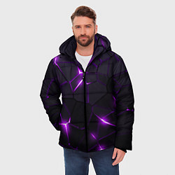 Куртка зимняя мужская Неоновые плиты с фиолетовым свечением, цвет: 3D-черный — фото 2