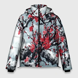 Куртка зимняя мужская Лепестки цветущей вишни - сакура, цвет: 3D-черный