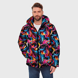 Куртка зимняя мужская Неоновые ленты узор, цвет: 3D-черный — фото 2