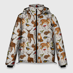 Куртка зимняя мужская Лесные животные, цвет: 3D-черный