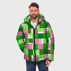 Куртка зимняя мужская Ретро квадраты ванильные, цвет: 3D-черный — фото 2