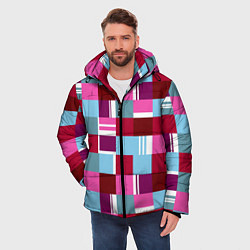 Куртка зимняя мужская Ретро квадраты вишнёвые, цвет: 3D-красный — фото 2