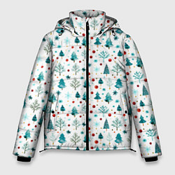 Куртка зимняя мужская Новогодние элементы елки снежинки шарики, цвет: 3D-светло-серый