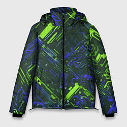 Куртка зимняя мужская Киберпанк линии зелёные и синие, цвет: 3D-красный