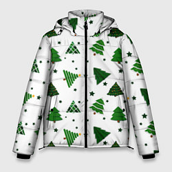 Куртка зимняя мужская Узор с зелеными елочками, цвет: 3D-черный