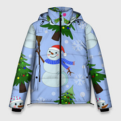 Куртка зимняя мужская Снеговики с новогодними елками паттерн, цвет: 3D-светло-серый