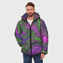 Куртка зимняя мужская Волнистый узор фиолетовый и зелёный, цвет: 3D-красный — фото 2