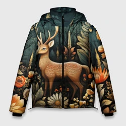 Куртка зимняя мужская Лесной олень в стиле фолк-арт, цвет: 3D-черный
